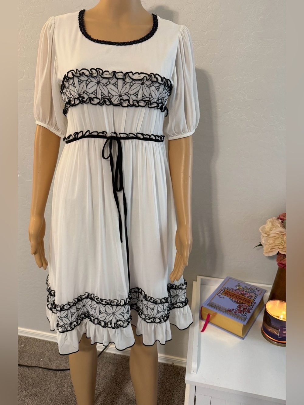 $8 White and Black Ruffle Trim Dress Size L $8 WHEN BUNDLED WITH 3 OR MORE
